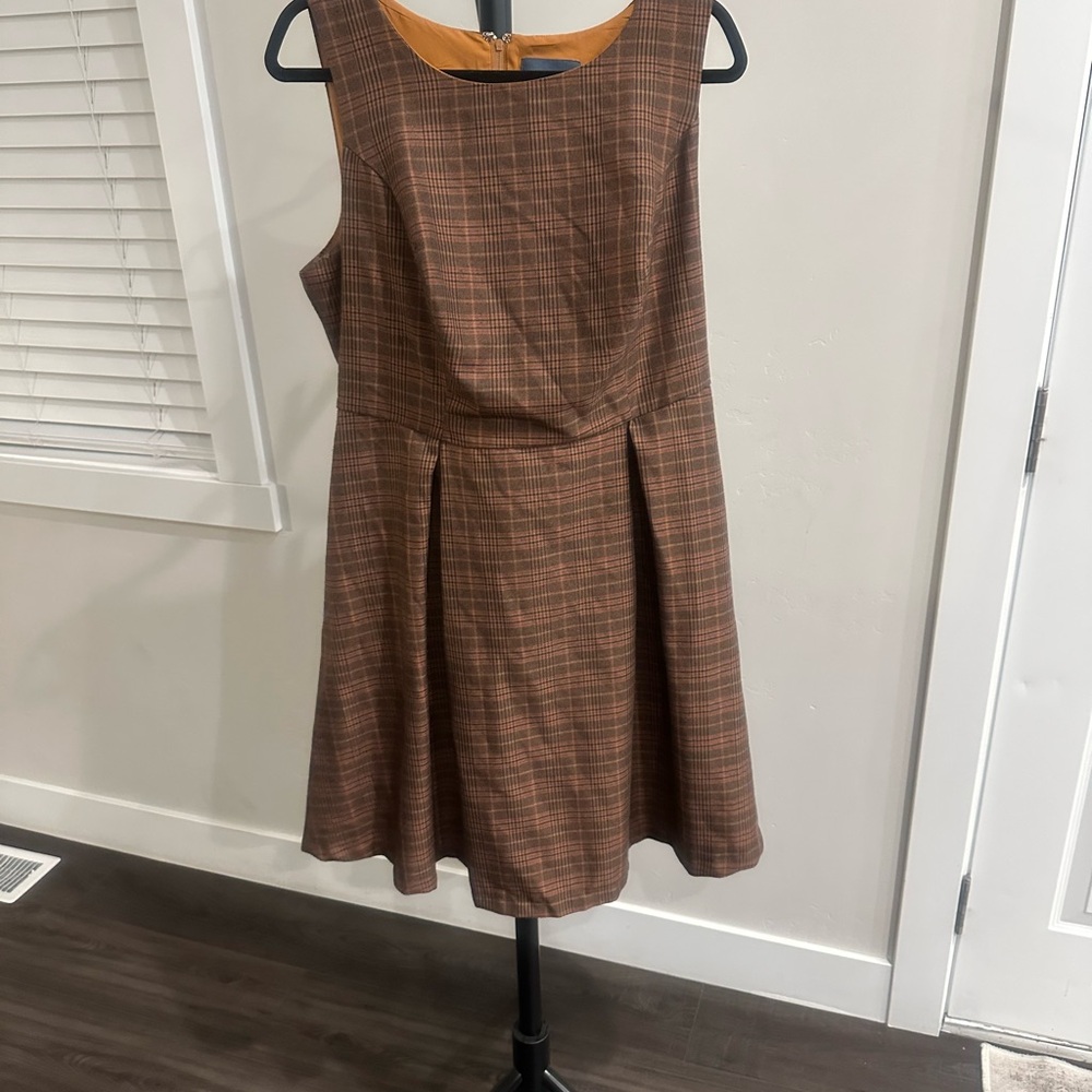 Modcloth Brown Checkered Midi Dress